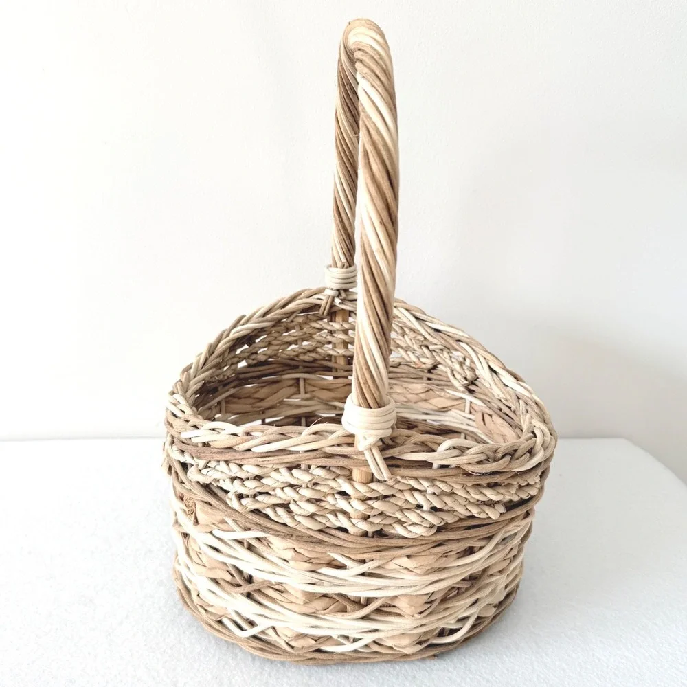 Woven Basket Natural Fiber Small Handle‎ Rustic Farmhouse Decor Storage